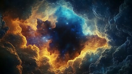 Wall Mural - A visually captivating 3D depiction of a black hole, with vibrant clouds and stars creating a breathtaking cosmic environment
