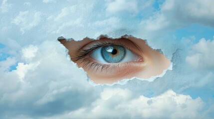 Poster - Eye in the sky exploring privacy compliance and awareness clouds digital art surreal environment upward view