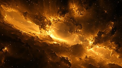 a black hole in a 3d cosmic scene, surrounded by swirling clouds and stars, illustrating the vastnes