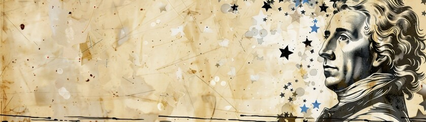 Poster - a vintage illustration featuring a profile of a man with a starry background, evoking a sense of his