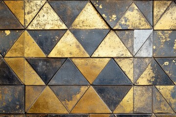 Poster - Tiled Wall with Yellow and Black Triangles