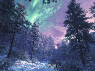 Wall Mural - snowy forest landscape