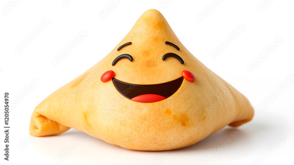 samosa in 3d with a happy face and the mouth of the samosa is open with ...