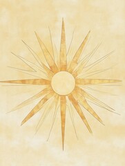 Aufkleber - Bright golden sunburst design with radiating rays on a soft textured background. Generative AI