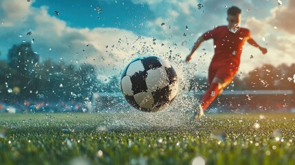 Soccer Player Kicking Ball In Rain Splatter