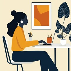 Poster - Remote work solutions home office digital artwork modern workspace side view productivity concept