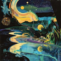 Wall Mural - celestial river flows through a dreamlike landscape