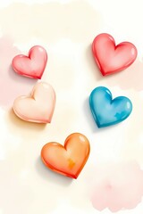 Poster - Colorful 3D hearts in different shades, gracefully arranged on a soft pastel background to create a fun artistic look