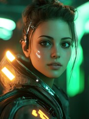 Wall Mural - Woman in Space Suit with Glowing Lights