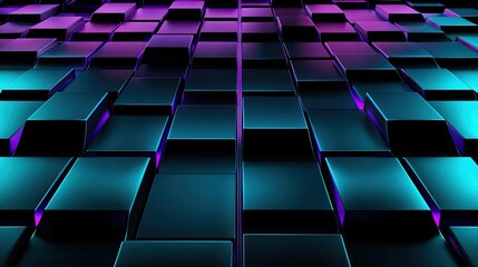 Poster - Abstract teal and purple cubes geometric background