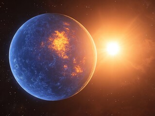 blue planet with bright sun