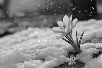 Wall Mural - Single White Flower in Snow