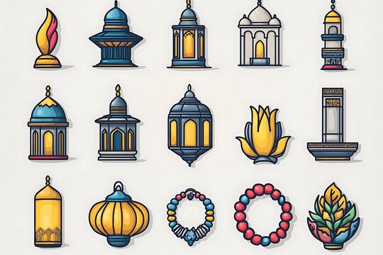 Ramadan Related Line Icons. Outline Symbol Vector Illustration
