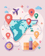 © Jamal - AI Generated flat vector map with location pins, planes, and travel icons in soft pastel colors.