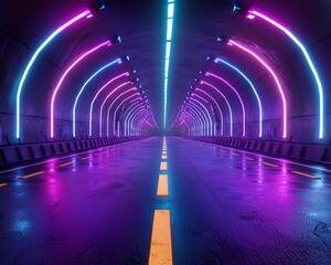 Poster - Neon-lit futuristic highway tunnel.