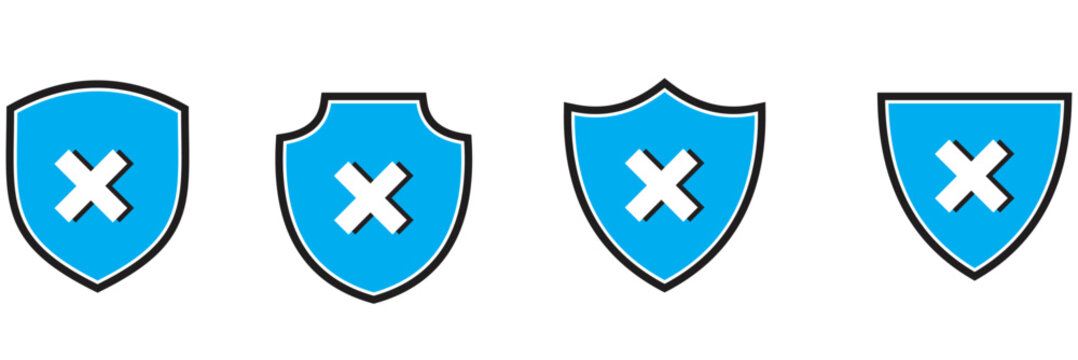 Print  Shield icon set in vintage style. Protect shield security line icons. Badge quality symbol, sign, logo or emblem. 1176