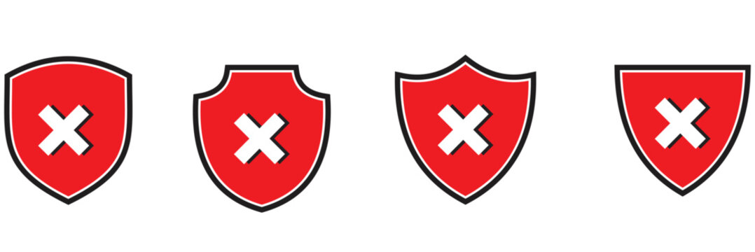 Print  Shield icon set in vintage style. Protect shield security line icons. Badge quality symbol, sign, logo or emblem. 1176
