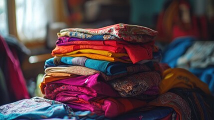 Wall Mural - Folded Clothes on Bed