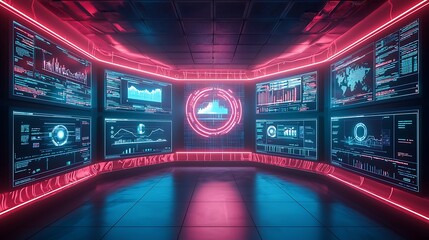 Poster - Futuristic Control Room Displays Data Analytics Graphs