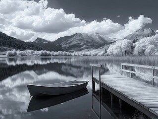 Naklejka na meble Black and White Boat on Lake