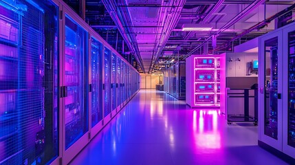 Aufkleber - Modern Data Center Server Room With Neon Lighting