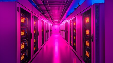 Poster - Pink Lit Server Room Data Center Corridor