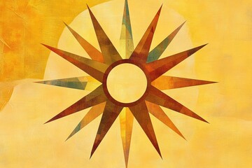 Aufkleber - Artistic representation of a compass rose design with warm colors and sharp angles in a textured background. Generative AI