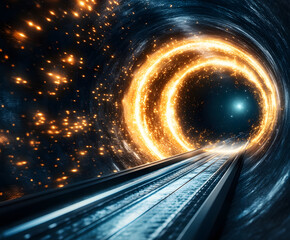 Poster - A mesmerizing tunnel illuminated by swirling lights, leading into a mysterious, bright core