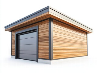 Wall Mural - Modern Garage Design: A sleek, contemporary garage design with wood siding and a flat roof. The image showcases clean lines and a modern aesthetic.