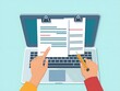 © lareyna - hands laptop document checklist simple illustration of hands using a laptop and document