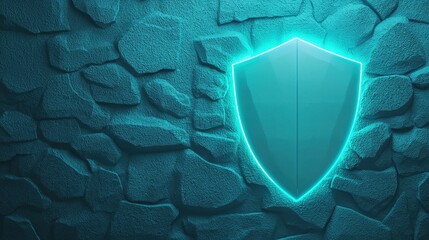 Poster - Shield Icons Metallic shield with a glowing blue light, symbolizing digital security and data protection in a futuristic setting.