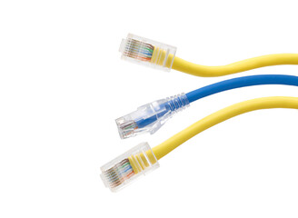 Multi colored network cables with molded RJ45 plug on transparent background (PNG File)