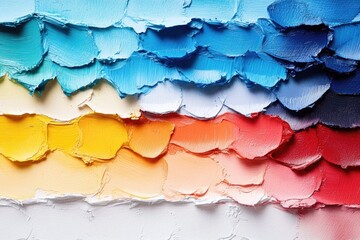 Poster - Vibrant color palette in thick impasto strokes, showcasing a spectrum from cool blues to warm reds.
