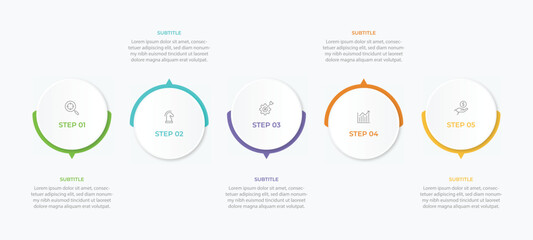 Poster - Timeline Creator infographic template. 5 Step timeline journey, calendar Flat simple infographics design template