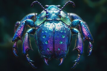 Poster - A vibrant iridescent beetle, showcasing intricate details and a striking metallic sheen.