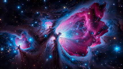Wall Mural - stunning cosmic nebula illuminated by vibrant hues of pink and blue. generative ai