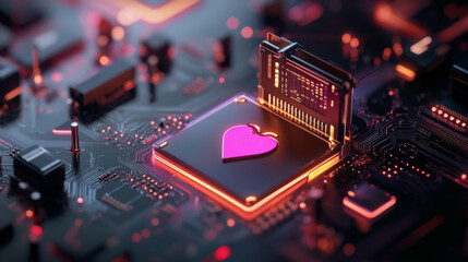 Poster - close up of circuit board featuring heart symbol, showcasing technology