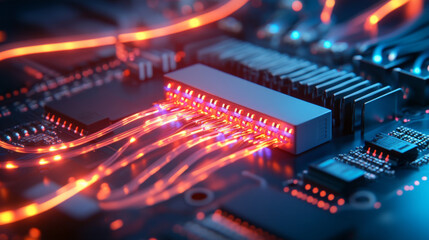 Poster - close up of circuit board with glowing connections and components