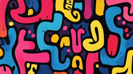 Aufkleber - Vibrant abstract design featuring colorful shapes and playful patterns on a dark background. Generative AI