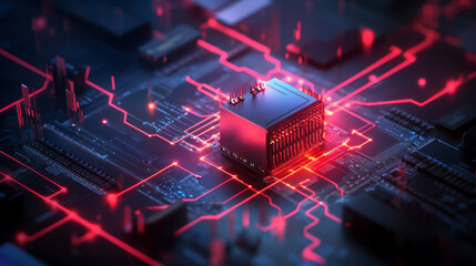 Poster - vibrant circuit board with central processing unit and glowing connections
