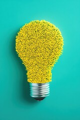 Poster - colorful light bulb made of squares symbolizing creativity, innovation, and bright ideas against a v