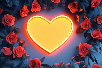 Poster - a glowing heart surrounded by vibrant roses, creating a romantic and inviting atmosphere perfect for