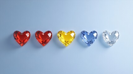 Poster - a charming arrangement of colorful heart-shaped crystals in red, yellow, blue, and clear, perfect fo