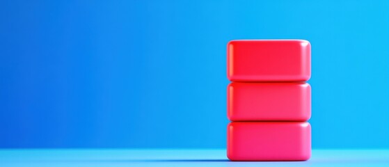 Poster - A vibrant stack of pink blocks against a smooth blue background, ideal for creative projects and playful designs.