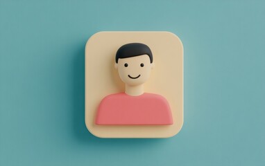 Poster - A simple, colorful icon representing a friendly person with a smiling face on a vibrant background.