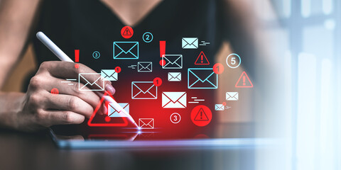 Poster - alerts and notifications with digital messages on a tablet screen.