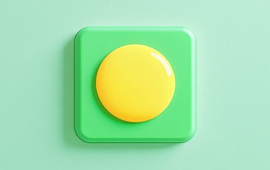 Poster - A vibrant yellow button on a green backdrop, ideal for technology, apps, or creative projects requiring a pop of color.