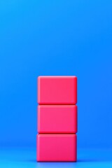 Poster - a stack of three bright pink blocks against a vibrant blue background, symbolizing creativity, play,