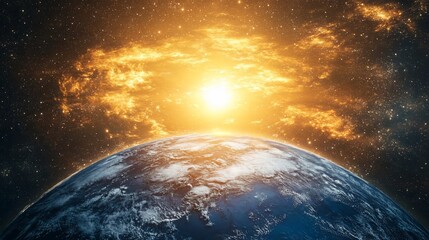 Wall Mural - Stunning view of planet earth with a bright sun shining in a vast cosmic space