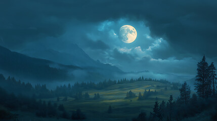 Wall Mural - full moon over the mountains